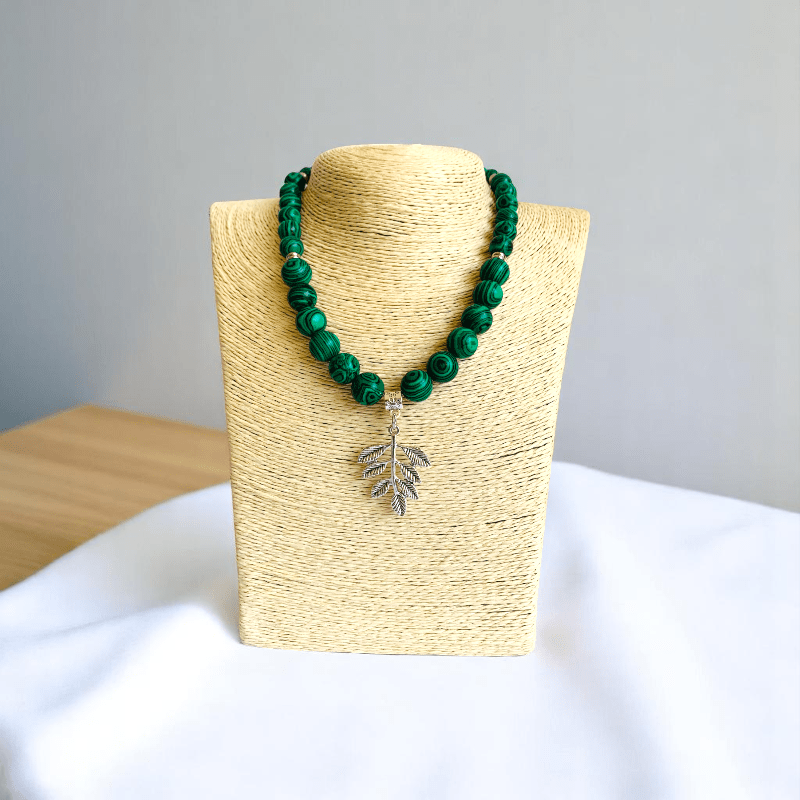 WildLeaf Charm Set | Malachite Stone - For Women | Includes: Necklace, Bracelet, Earring
