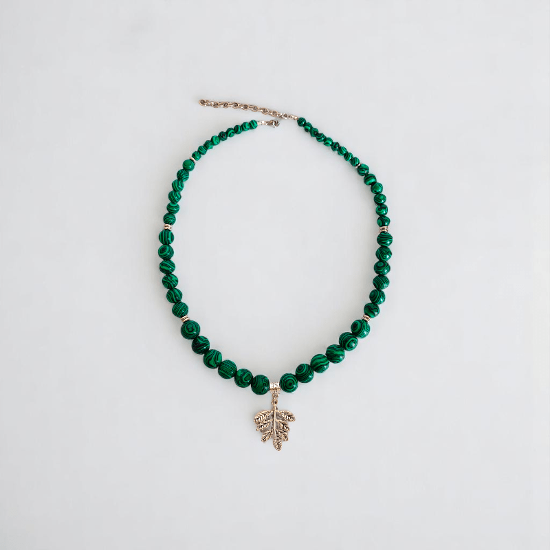 WildLeaf Charm Set | Malachite Stone - For Women | Includes: Necklace, Bracelet, Earring
