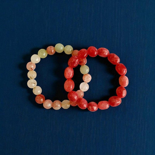 Twinning Treasure Bracelets | Red-Natural Carnelian Stones – For Women | Includes: Bracelet ( Set of 2)