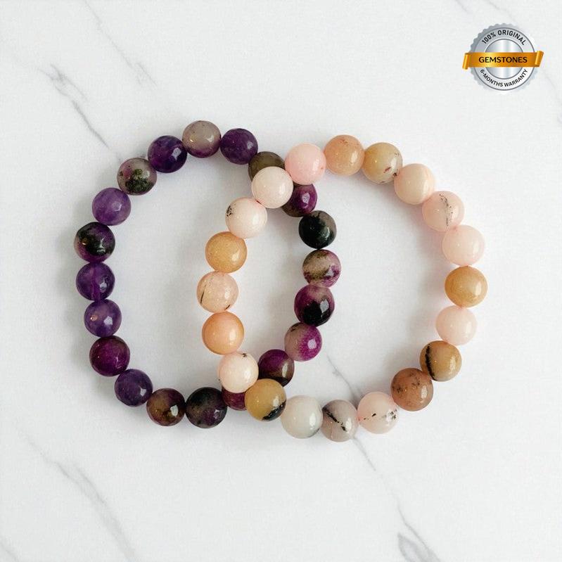 Serene Radiance duo | Honey Jade & Amethyst Stones β For Women | Includes: Bracelet ( Set of 2)
