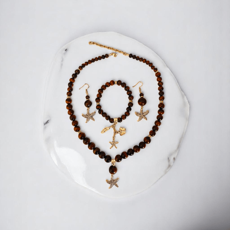 Ocean Ember Set | Red Tiger Eye Stone - For Women | Includes: Necklace, Bracelet, Earring