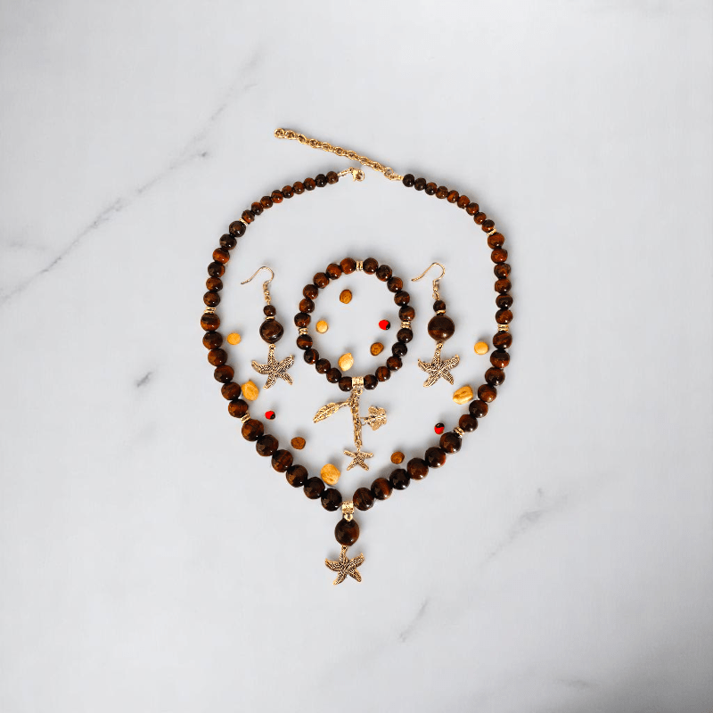Ocean Ember Set | Red Tiger Eye Stone - For Women | Includes: Necklace, Bracelet, Earring