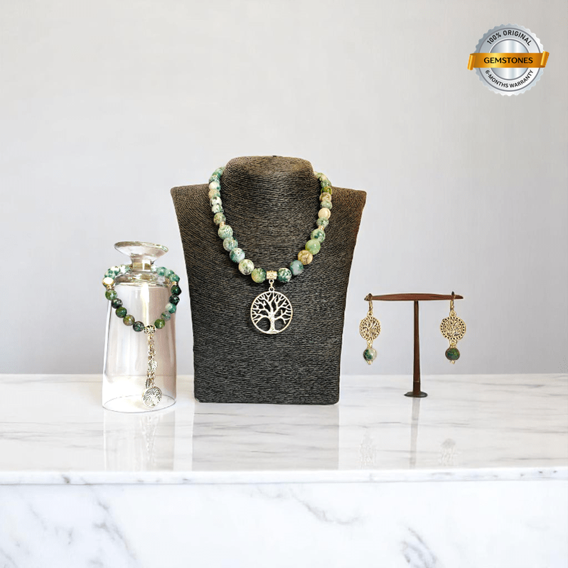 Tree of Tranquility Set | Tree Agate Stone - For Women | Includes: Necklace, Bracelet, Earring