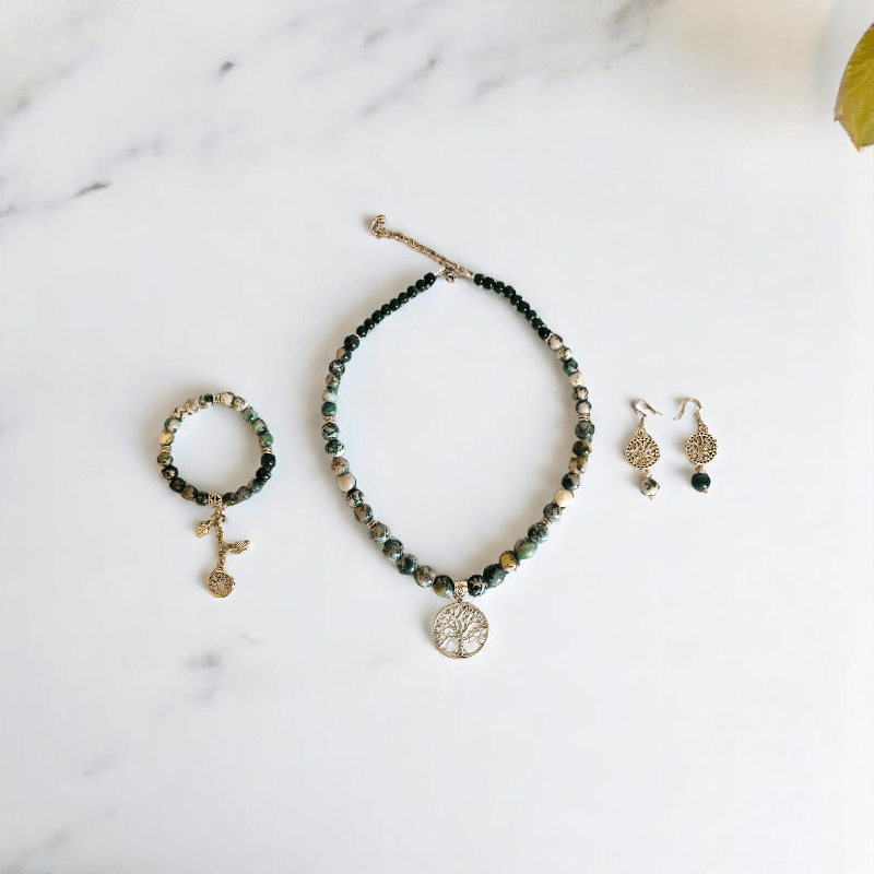 Tree of Tranquility Set | Tree Agate Stone - For Women | Includes: Necklace, Bracelet, Earring