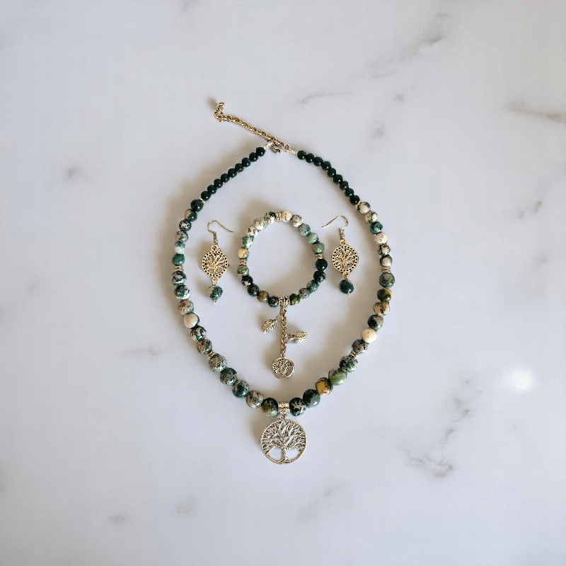 Tree of Tranquility Set | Tree Agate Stone - For Women | Includes: Necklace, Bracelet, Earring