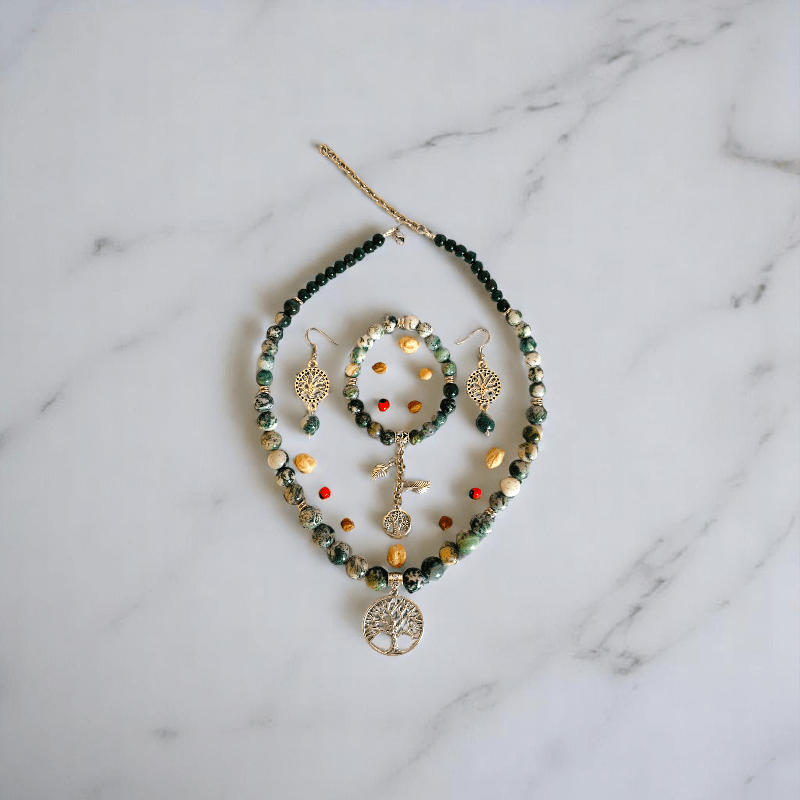 Tree of Tranquility Set | Tree Agate Stone - For Women | Includes: Necklace, Bracelet, Earring