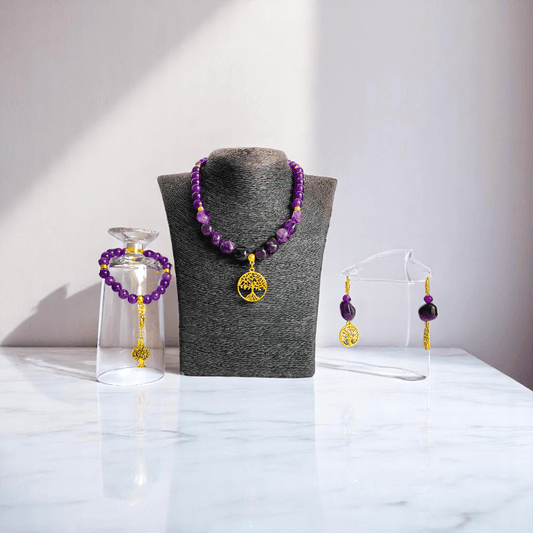 Soul Tree Set | Amethyst Stone - For Women | Includes: Necklace, Bracelet, Earring