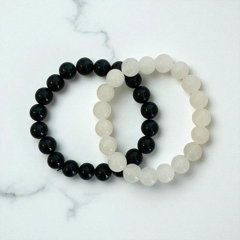 Lunar Shield Duo | Moonstone & Black Obsidian Stones – For Women | Includes: Bracelet (Set of 2)