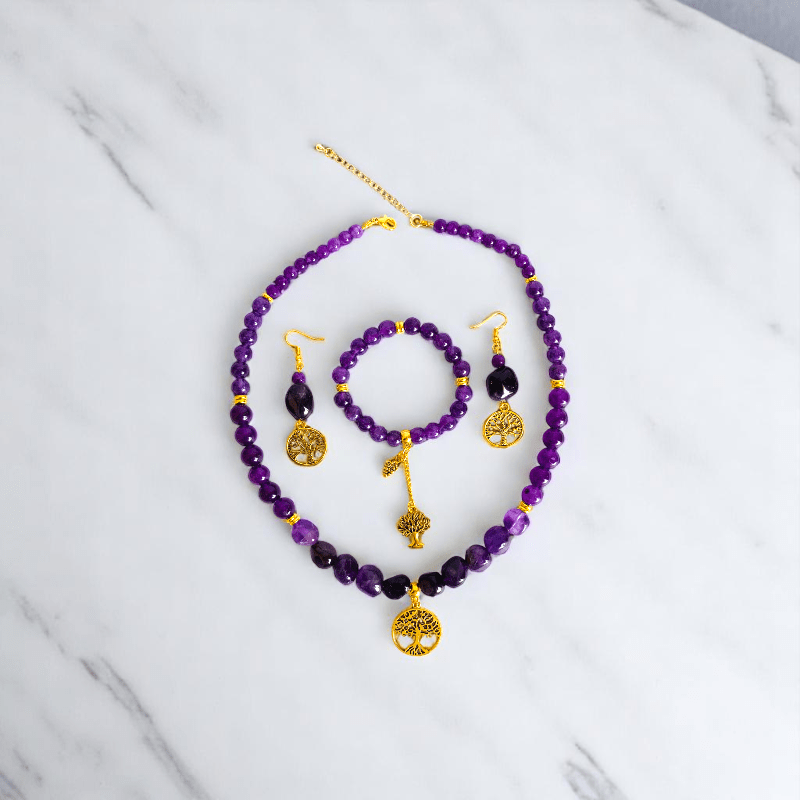 Soul Tree Set | Amethyst Stone - For Women | Includes: Necklace, Bracelet, Earring