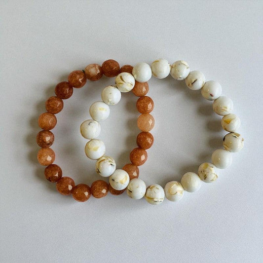 Earth & Elegance Bracelet | Brown Aventurine & MOP Stones – For Women | Includes: Bracelet (Set of 2)