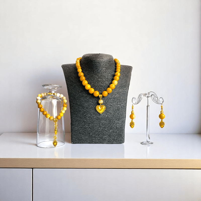 Desert Heart Set | Camel Jasper & Mookaite Stone - For Women | Includes: Necklace, Bracelet, Earring