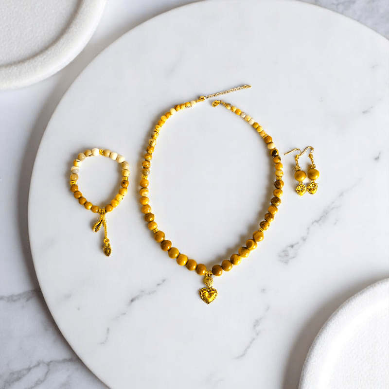 Desert Heart Set | Camel Jasper & Mookaite Stone - For Women | Includes: Necklace, Bracelet, Earring
