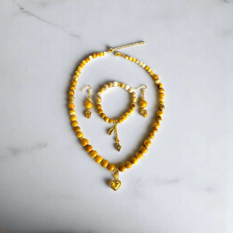 Desert Heart Set | Camel Jasper & Mookaite Stone - For Women | Includes: Necklace, Bracelet, Earring