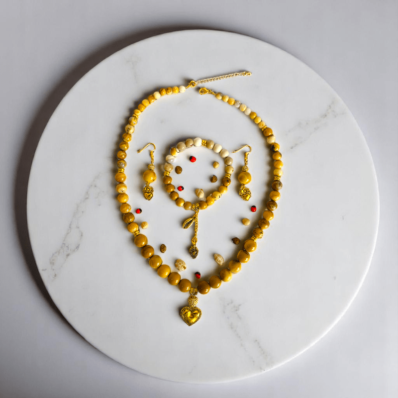 Desert Heart Set | Camel Jasper & Mookaite Stone - For Women | Includes: Necklace, Bracelet, Earring
