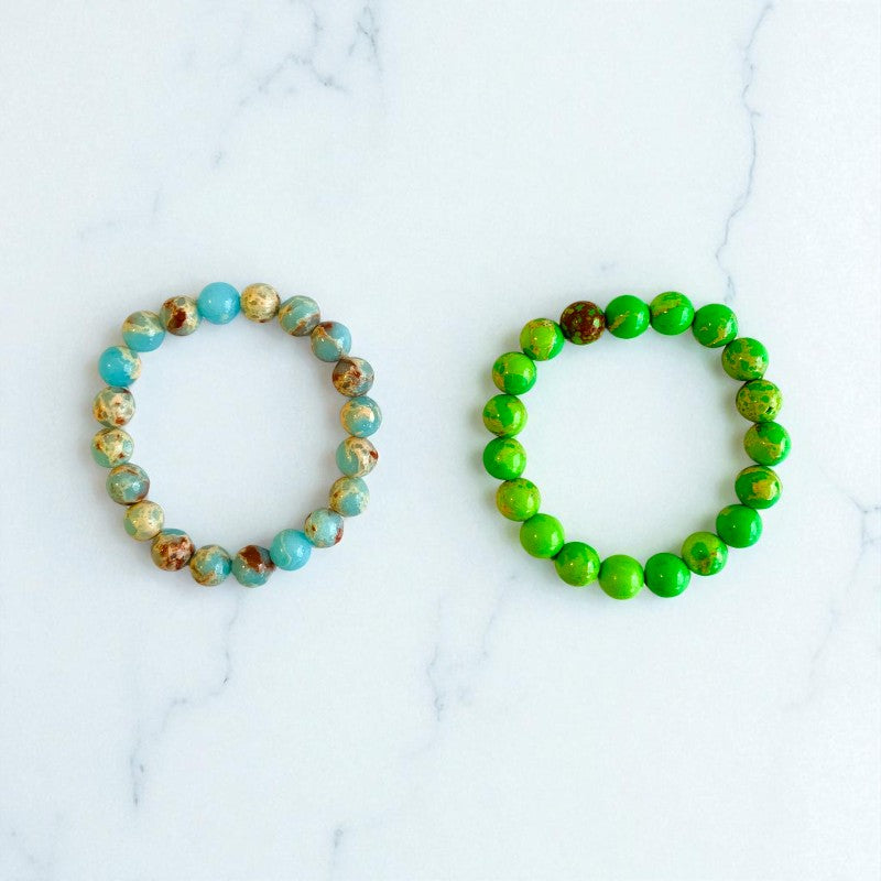 Ocean Whisper duo | Sea Sediment & Aqua Terra Jasper Stones β For Women | Includes: Bracelet (Set of 2)