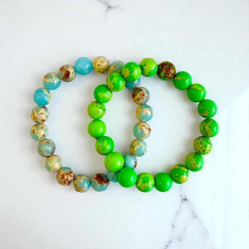 Ocean Whisper duo | Sea Sediment & Aqua Terra Jasper Stones β For Women | Includes: Bracelet (Set of 2)