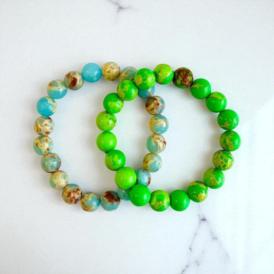 Ocean Whisper duo | Sea Sediment & Aqua Terra Jasper Stones – For Women | Includes: Bracelet (Set of 2)
