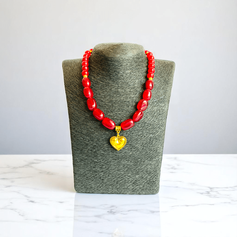 Hearted Flame Necklace | Red Onyx Stone - For Women | Includes: Necklace
