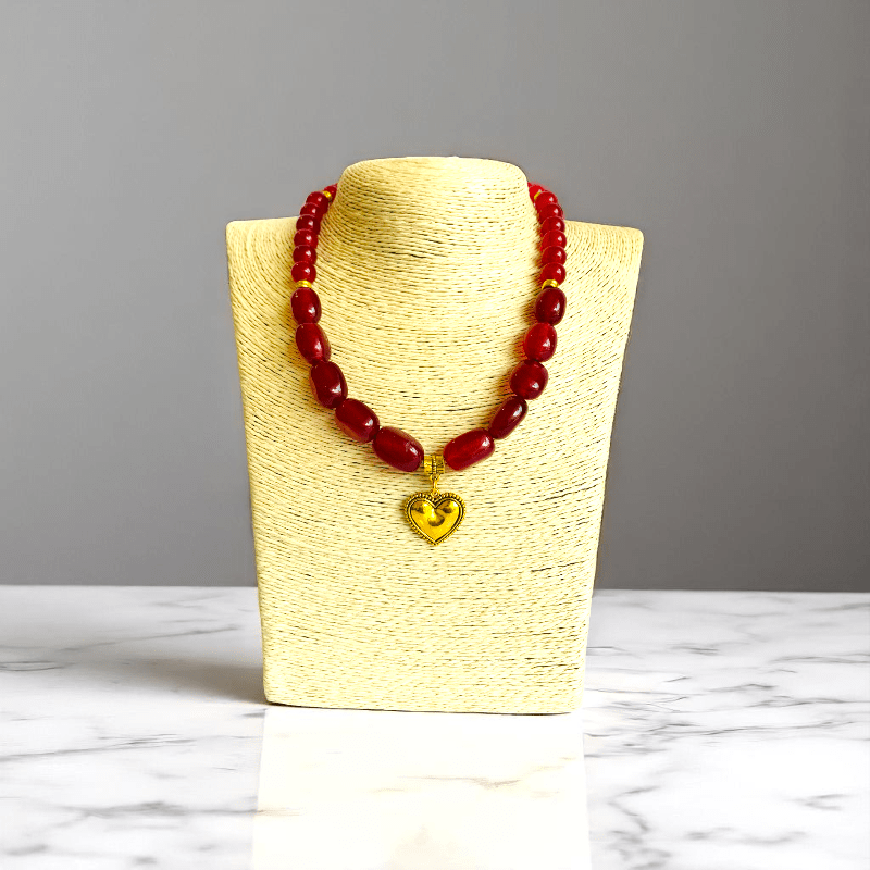 Hearted Flame Necklace | Red Onyx Stone - For Women | Includes: Necklace