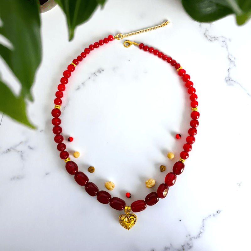 Hearted Flame Necklace | Red Onyx Stone - For Women | Includes: Necklace