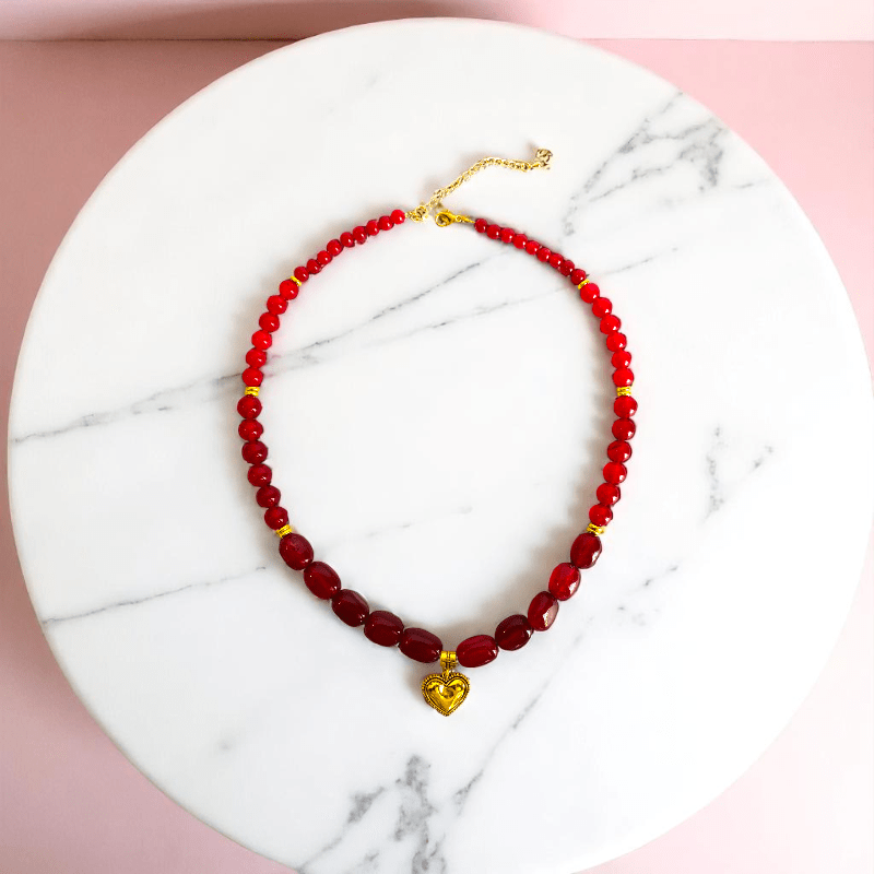 Hearted Flame Necklace | Red Onyx Stone - For Women | Includes: Necklace