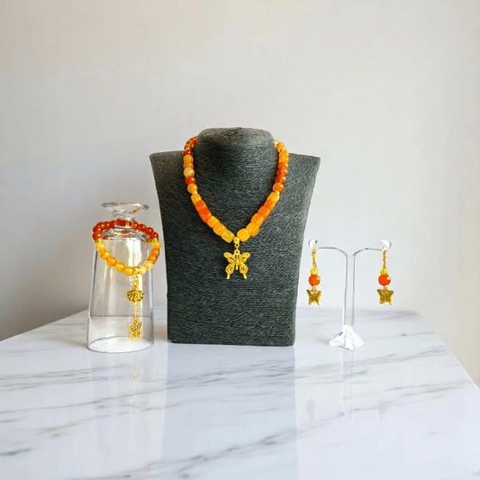 Winged Ember Set | Carnelian Stone - For Women | Includes: Necklace, Bracelet, Earring