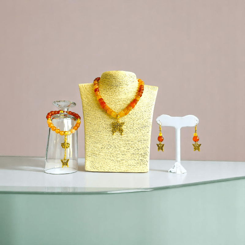 Winged Ember Set | Carnelian Stone - For Women | Includes: Necklace, Bracelet, Earring