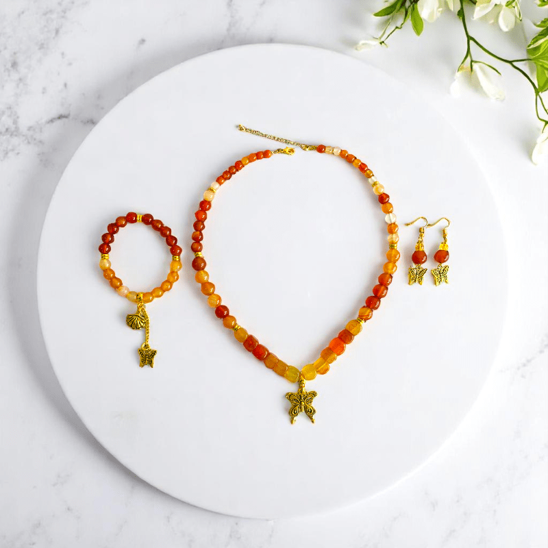 Winged Ember Set | Carnelian Stone - For Women | Includes: Necklace, Bracelet, Earring
