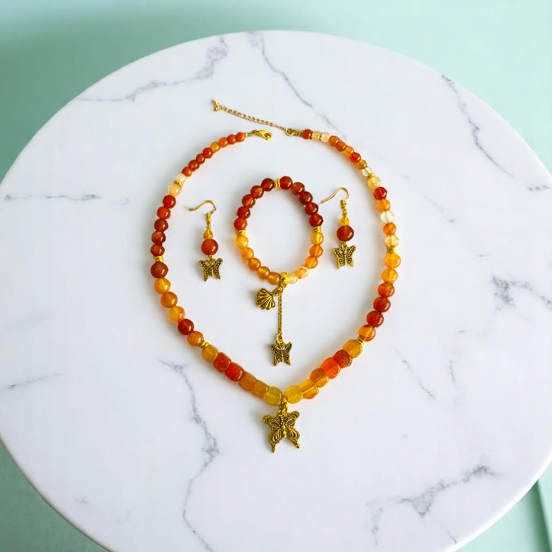 Winged Ember Set | Carnelian Stone - For Women | Includes: Necklace, Bracelet, Earring