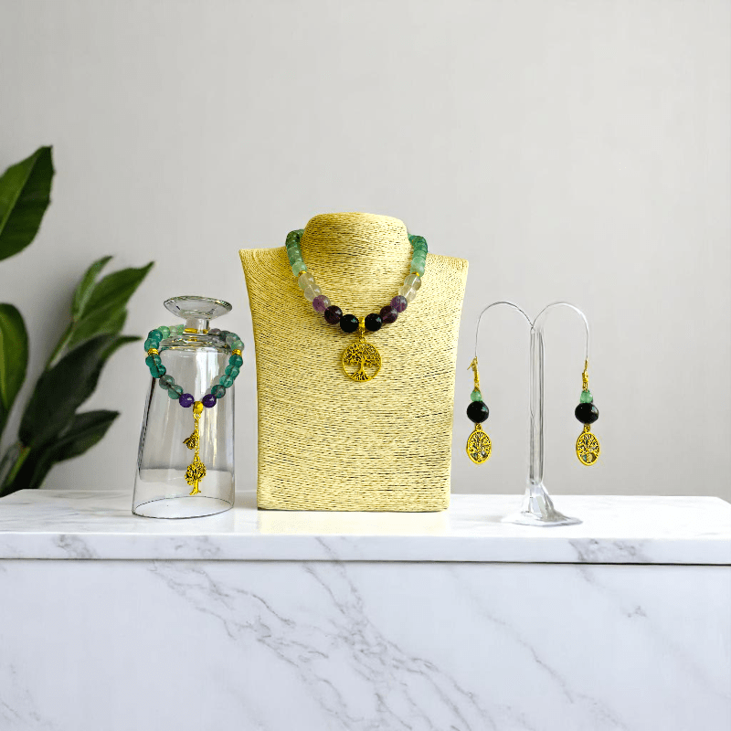 Aurora Glow Set | Fluorite Stone - For Women | Includes: Necklace, Bracelet, Earring