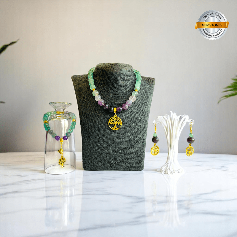 Aurora Glow Set | Fluorite Stone - For Women | Includes: Necklace, Bracelet, Earring