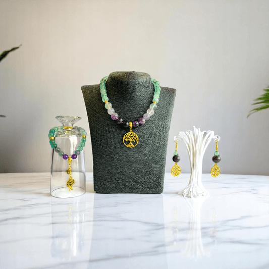 Aurora Glow Set | Fluorite Stone - For Women | Includes: Necklace, Bracelet, Earring