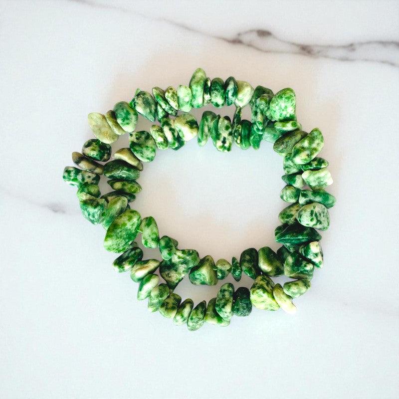 Botanic Charm Dual Layer Bracelet | Green Spotted Jasper Chips – For Women | Includes: Bracelet