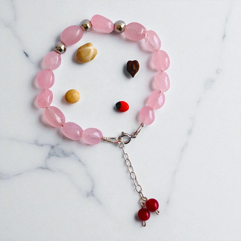 Rose Bloom Silver Bracelet | Rose Quartz & 925 Silver β For Women | Includes: Bracelet