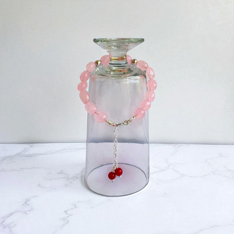 Rose Bloom Silver Bracelet | Rose Quartz & 925 Silver β For Women | Includes: Bracelet