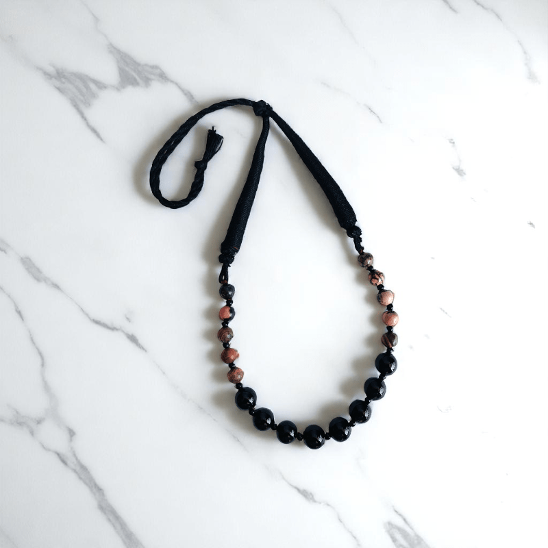 Protective Love Necklace | Black Obsidian & Rhodonite Stone - For Women | Includes: Necklace