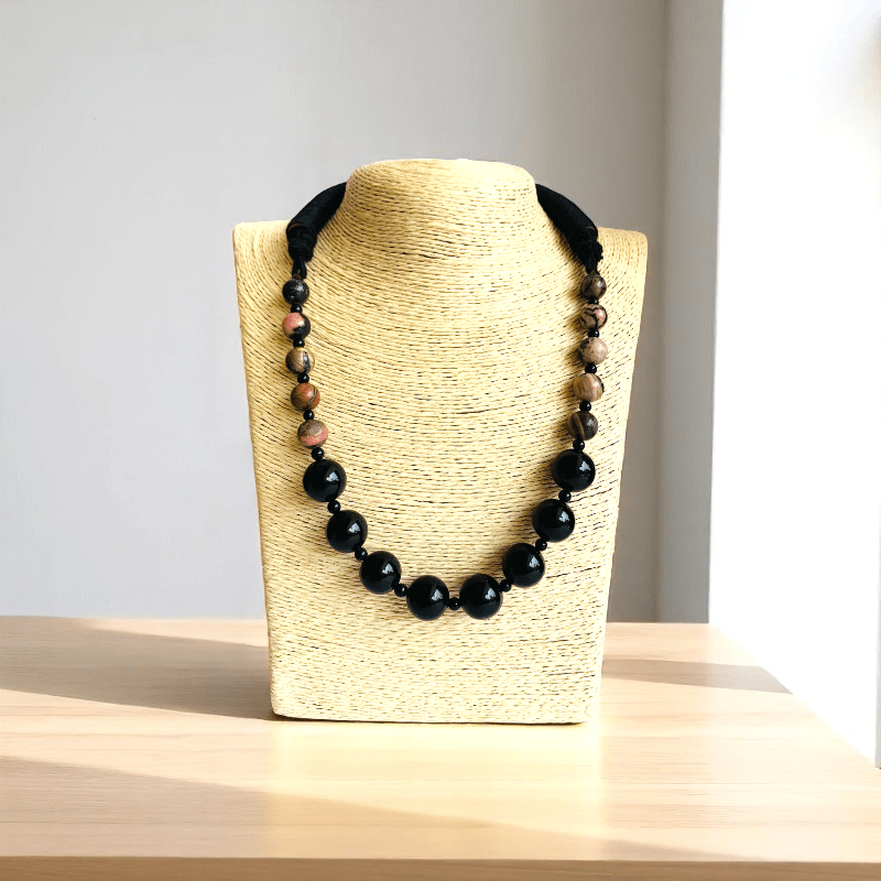 Protective Love Necklace | Black Obsidian & Rhodonite Stone - For Women | Includes: Necklace