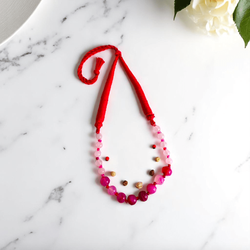 Blush Aura Necklace | Pink Banded Agate Stone - For Women | Includes: Necklace