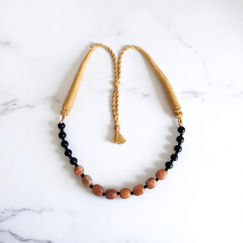 Golden Ground Necklace | Black Obsidian & Yellow Jade Stone - For Women | Includes: Necklace