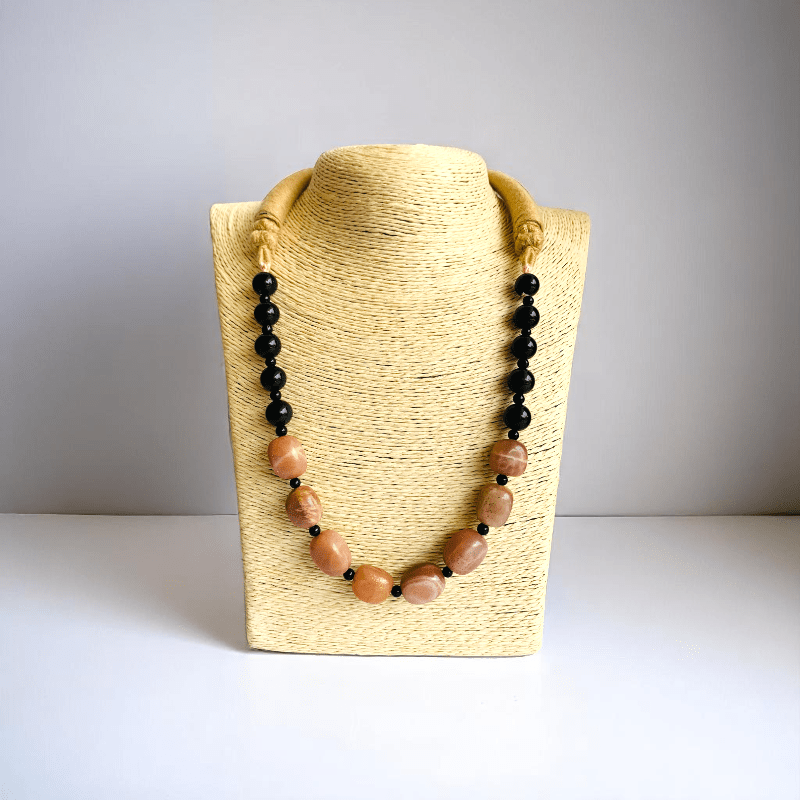 Golden Ground Necklace | Black Obsidian & Yellow Jade Stone - For Women | Includes: Necklace