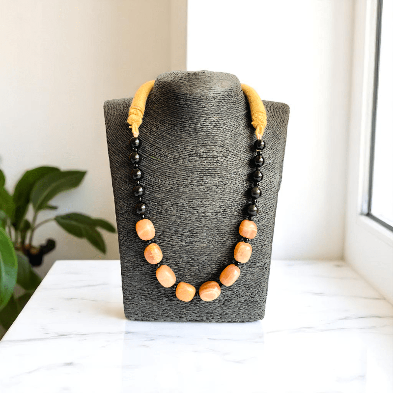 Golden Ground Necklace | Black Obsidian & Yellow Jade Stone - For Women | Includes: Necklace
