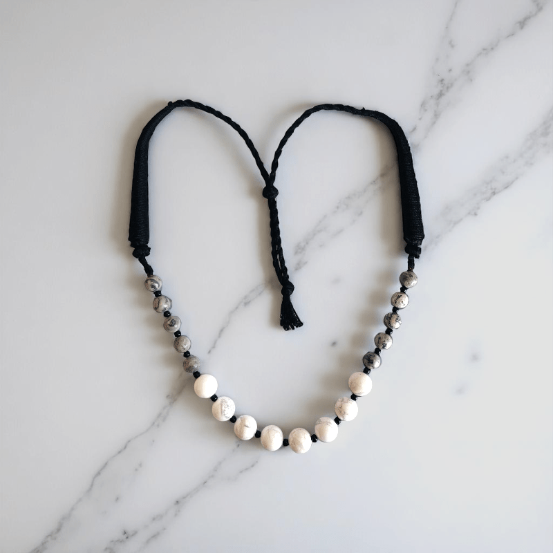 Calm Fusion Necklace | White Howlite & Grey Jasper Stone - For Women | Includes: Necklace