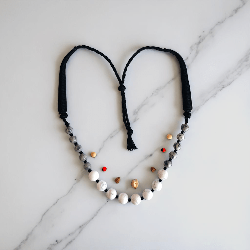 Calm Fusion Necklace | White Howlite & Grey Jasper Stone - For Women | Includes: Necklace