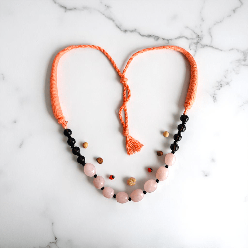Balanced Heart Necklace | Rose Quartz & Black Obsidian - For Women | Includes: Necklace