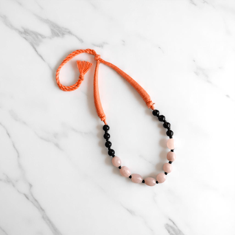 Balanced Heart Necklace | Rose Quartz & Black Obsidian - For Women | Includes: Necklace