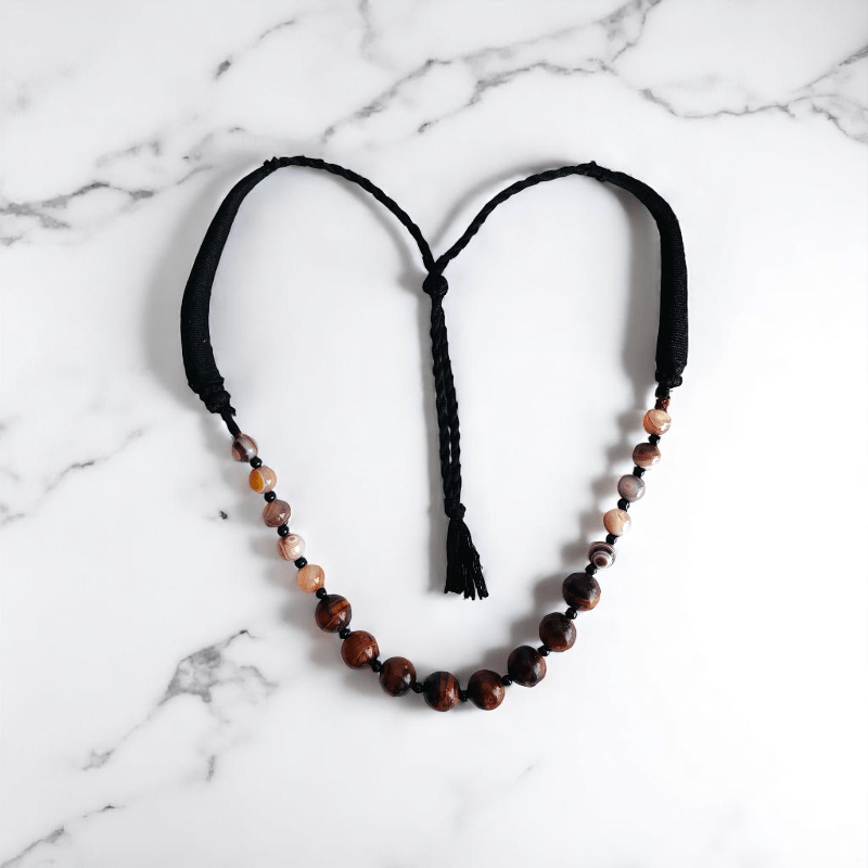Fierce Earth Necklace | Red Tiger’s Eye & Botswana Stone - For Women | Includes: Necklace