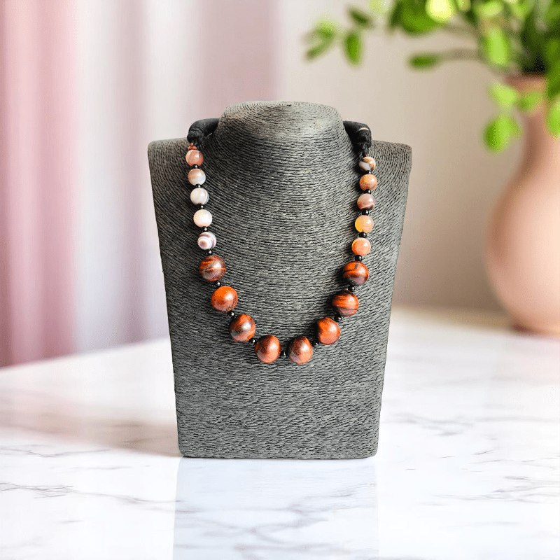 Fierce Earth Necklace | Red Tiger’s Eye & Botswana Stone - For Women | Includes: Necklace