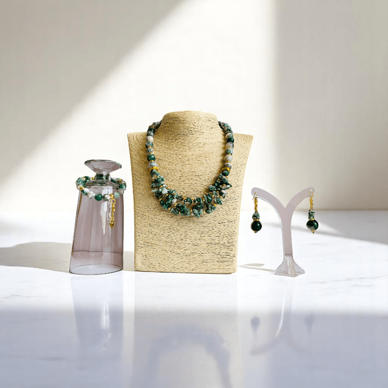 Verdant Grace Set | Tree Agate Stone - For Women | Includes: Necklace, Bracelet, Earring