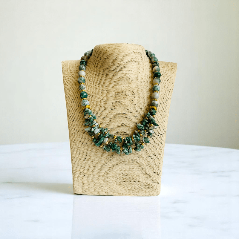 Verdant Grace Set | Tree Agate Stone - For Women | Includes: Necklace, Bracelet, Earring