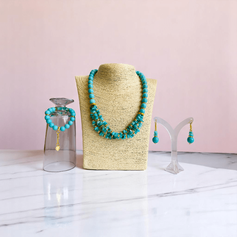 Tranquil Sky Set | Turquoise Stone - For Women | Includes: Necklace, Bracelet, Earring